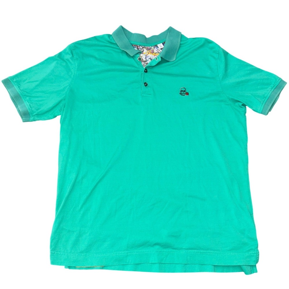 Robert Graham Polo Shirt Mens Large Green Cotton Classic Fit Paisley Accent Trim